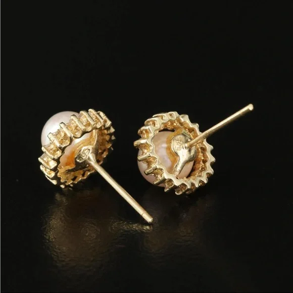 Pearl and Diamond Earrings - Picture 2 of 4